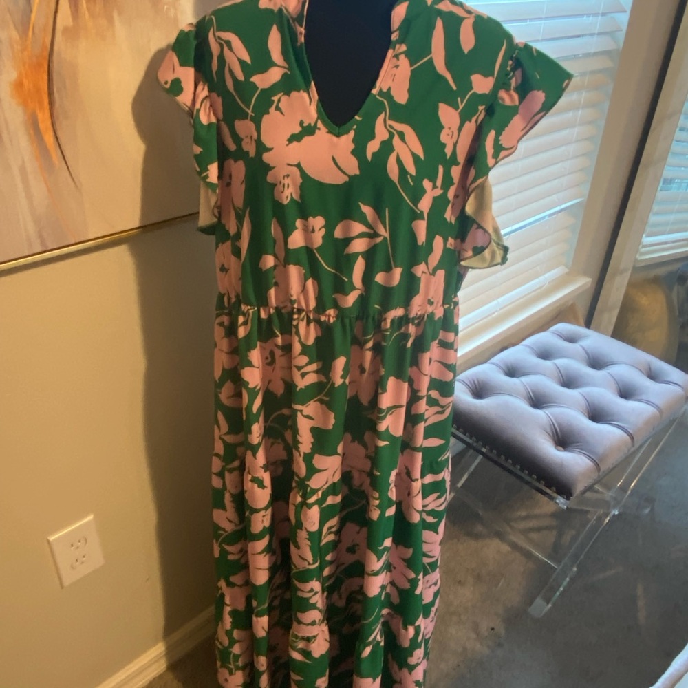 SHEIN Green and Pink Floral Maxi Dress